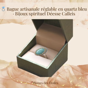 💍 Bague artisanale réglable en quartz bleu – Bijou spirituel Déesse Calleis