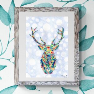 🦌 Majesté Sauvage – Cerf en Mixed Média Acrylique & Aquarelle