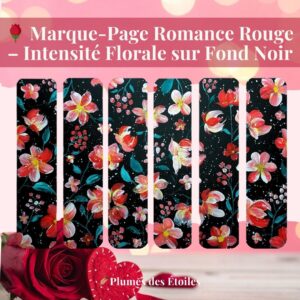 🌹 Marque-Page Romance Rouge – Intensité Florale sur Fond Noir